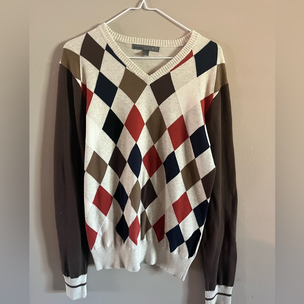 Old Navy‎ Argyle Knit Sweater with Red and Brown